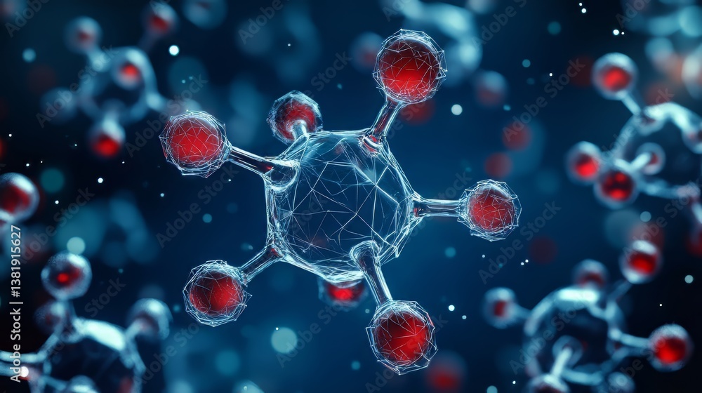 Aufkleber molecular structure: interconnected spheres and lines create an abstract, scientific representation