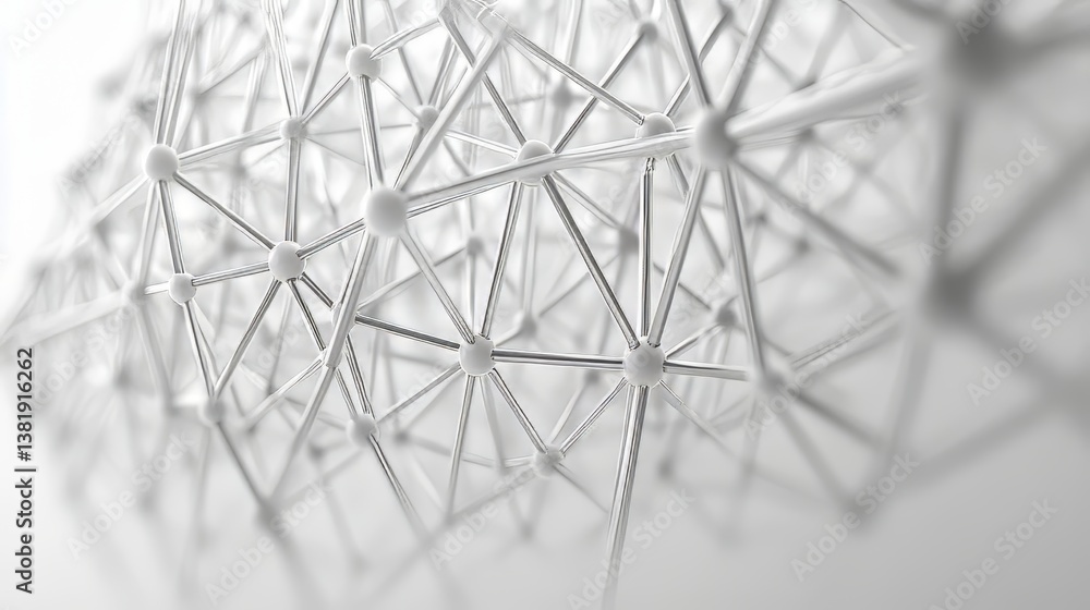 Poster abstract metallic network with interconnected nodes suggesting technology, innovation, and connectiv