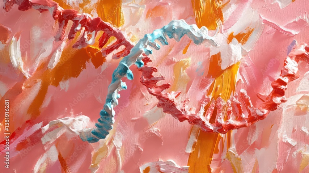 Poster Abstract DNA structure in vibrant colors against a textured background highlighting genetic code and scientific concepts