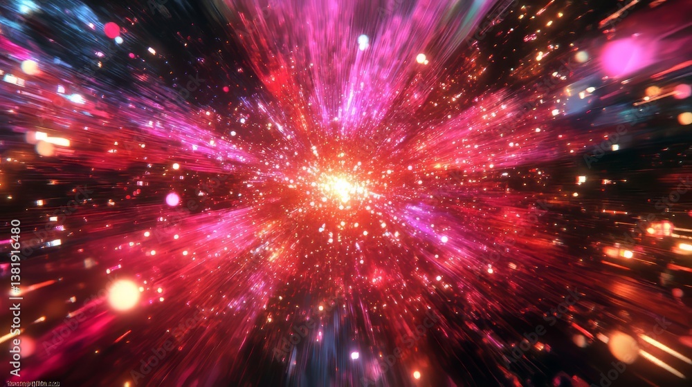 Poster a mesmerizing abstract burst of colors, radiating from a central point, creating a sense of movement