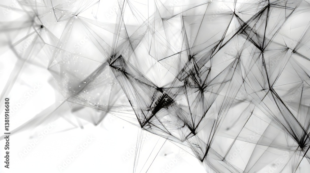 Poster abstract network of interconnected lines forming a complex, geometric pattern against a white backgr