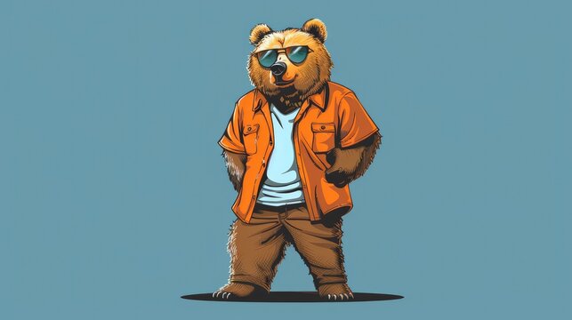 a bear wearing a cool shirt, logo style, fat bear, funny pose