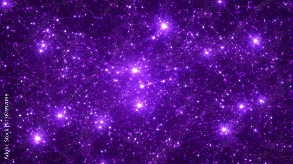 Poster abstract purple network of glowing points connected by faint lines, creating a sense of interconnect