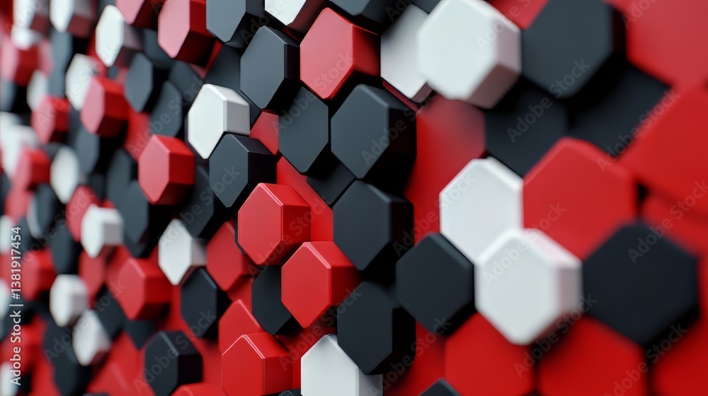 Poster abstract geometric background with red, black, and white hexagonal shapes creating a textured patter