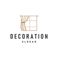 home decoration design with simple minimalist curtain logo concept, window decoration template illustration for business brand