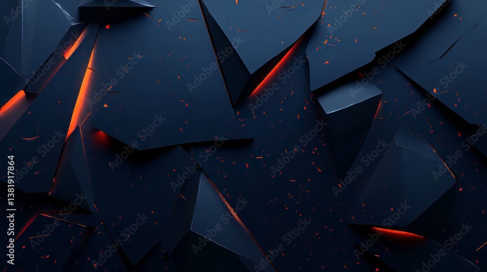 Poster abstract black polygonal shapes with orange highlights, creating a dynamic and modern visual texture
