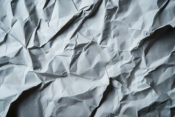 Fototapeta premium Close up and artistic view of crumpled paper surface with rough texture and complex shadows, macro photography style detail of folds, light effects show vintage and artistic