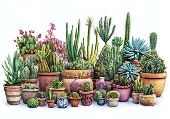 Fototapeta premium Diverse collection of potted succulents and cacti on display