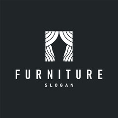 home decoration design with simple minimalist curtain logo concept, window decoration template illustration for business brand