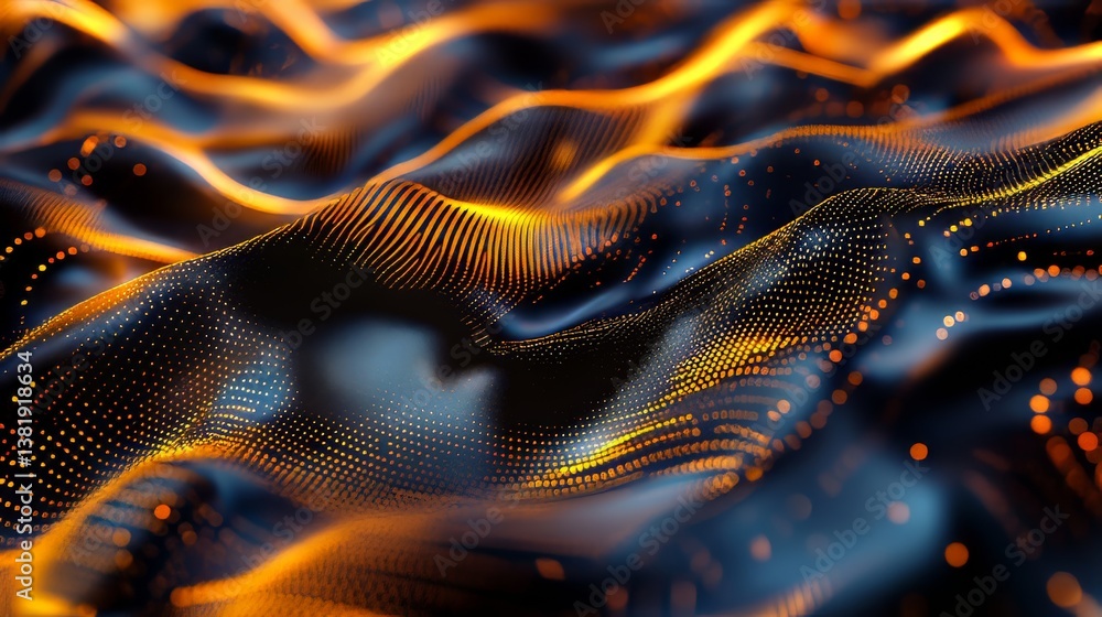Poster abstract wavy background with glowing particles, creating a dynamic, modern and futuristic visual.