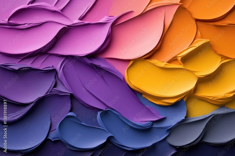 Aufkleber Abstract artwork displaying layers of vibrant impasto textures in a gradient of colors creating a textured and tactile visual composition. Ideal for backgrounds and design elements