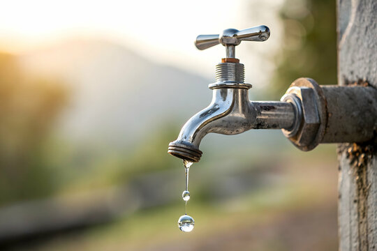 stary kran z kapiącą wodą,Brass water tap in nature background,The Tap With Dropping Water,Concetto di spreco delle risorse idriche, fonte nel desrto con poca acqua, rubinetto che perde acqua, spreco 