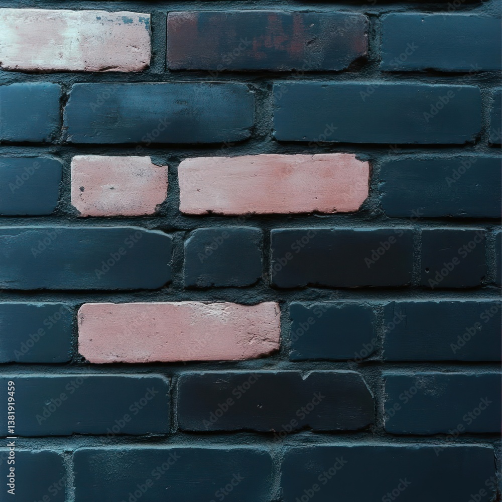Aufkleber Close up view of a brick wall texture featuring dark blue and reddish bricks arranged in a rectangular pattern showcasing texture and color contrast