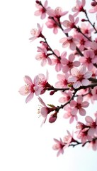 Isolated branches of a tree against a bright white background, nature, blossom