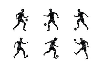 Six Dynamic Soccer Player Silhouettes in Action