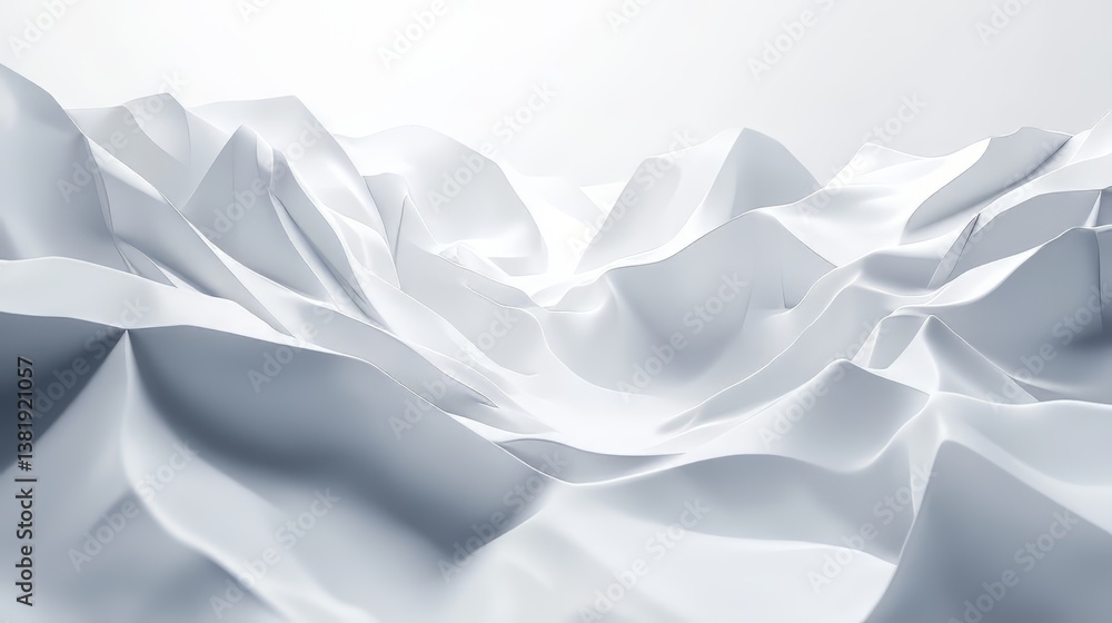 Poster abstract landscape of white polygonal shapes with subtle light gradients creates a serene visual tex