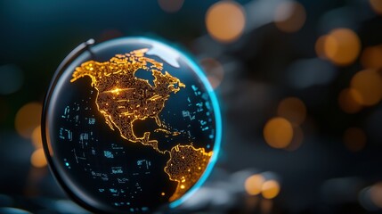 Glowing digital globe in the dark representing international connectivity global data visualization and the transmission of information and knowledge across the world