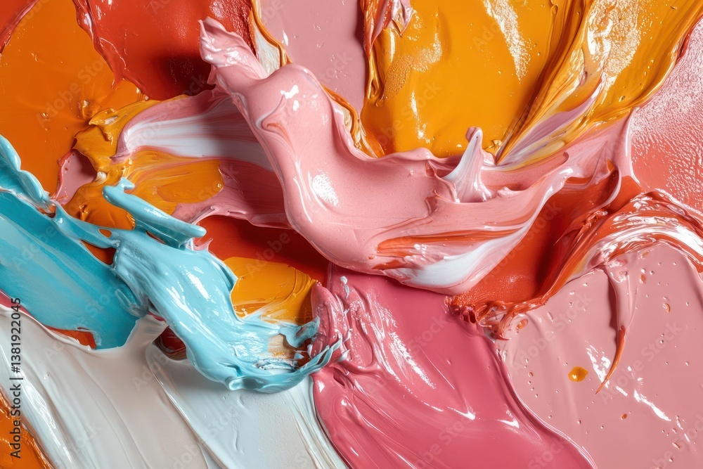 Poster close-up shot of colorful oil paint strokes texture with glossy surface and abstract shapes perfect 