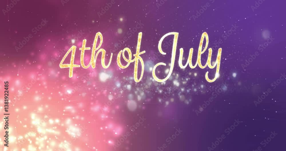 Poster 4th of july text animation over sparkling lights and colorful background