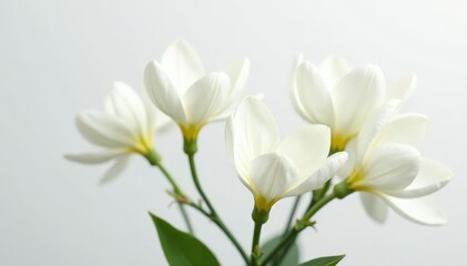 Close-up of pristine white flowers on stark white backdrop, fragile, minimal