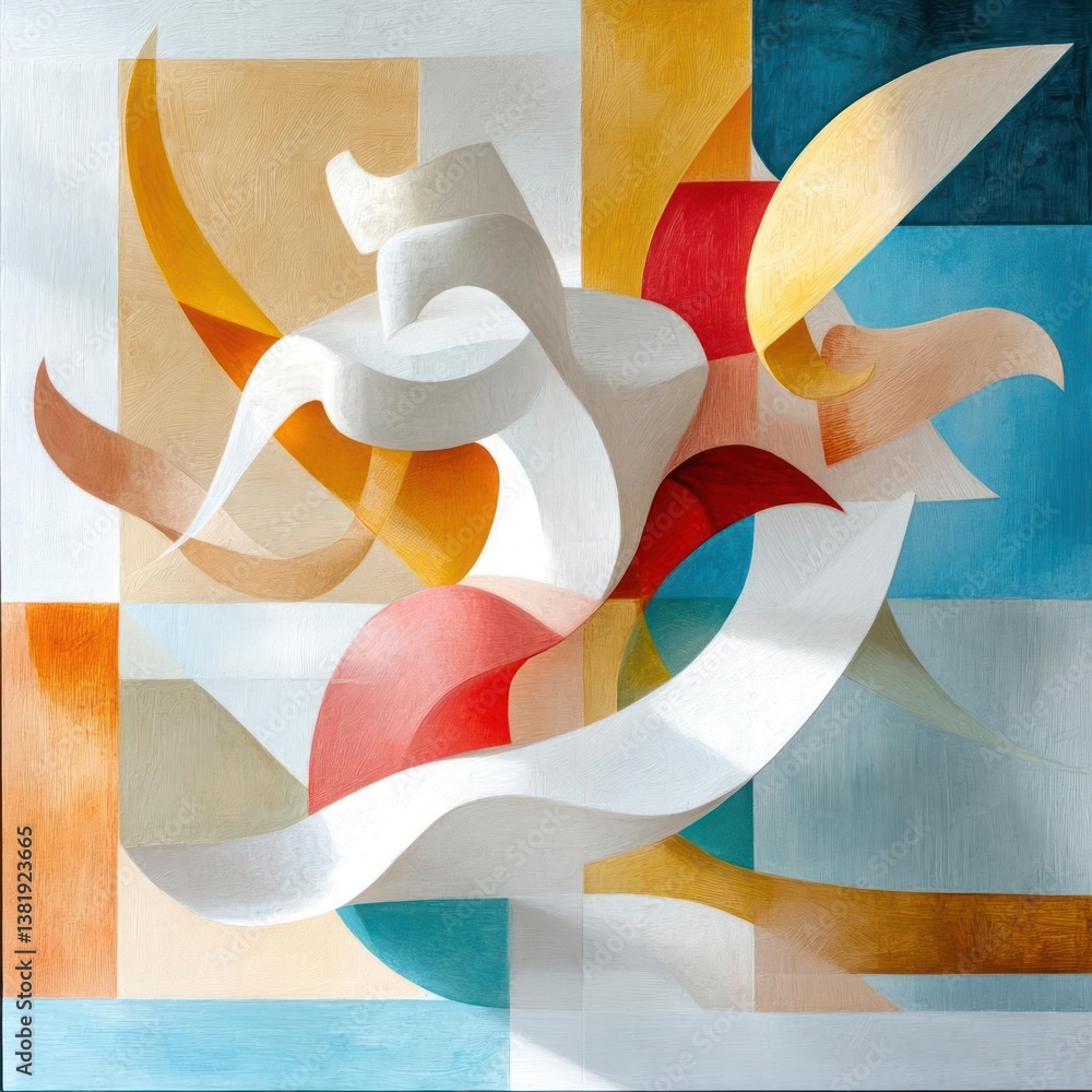 Aufkleber Abstract geometric composition with vibrant colors shapes a dynamic and fluid design showcasing artistic creativity and form