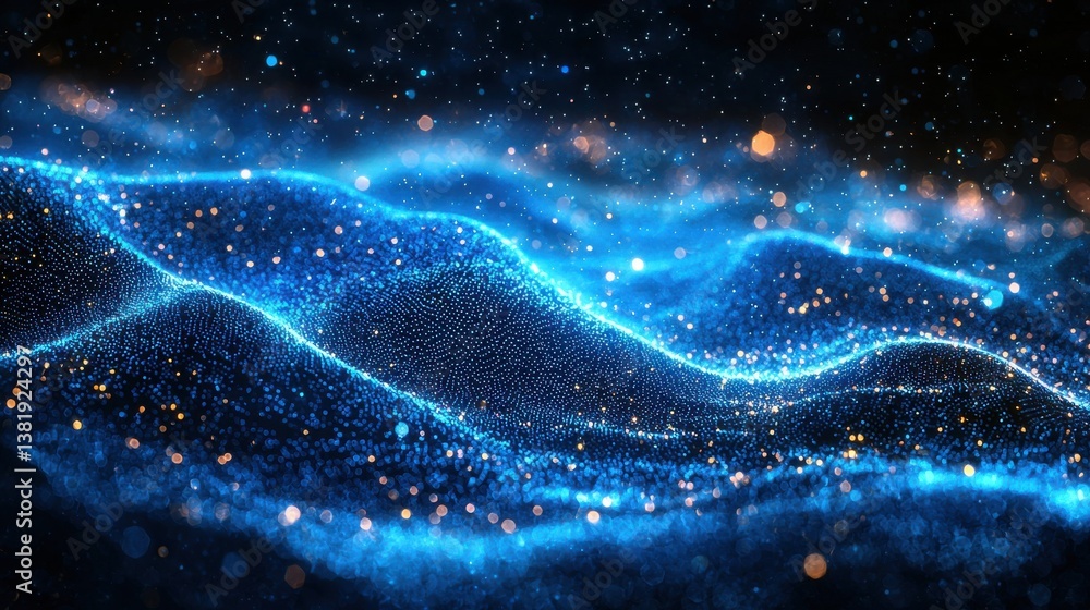 Poster mesmerizing cosmic waves of ethereal glowing particles in a serene galactic dreamscape captivating a