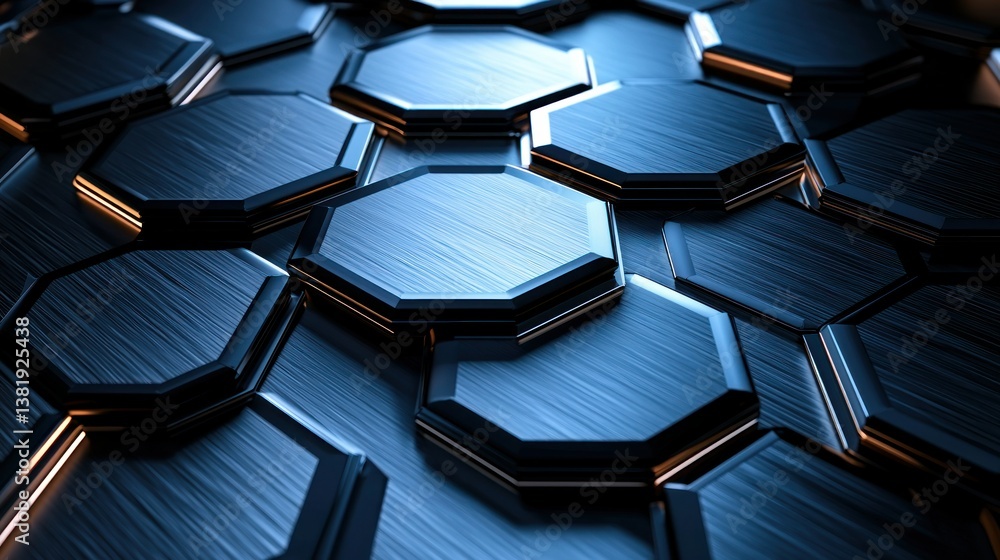 Poster hexagonal metallic surface with subtle highlights and repeating pattern