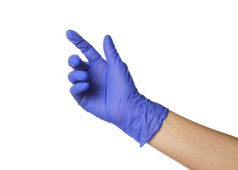 Doctor in medical glove on white background, closeup