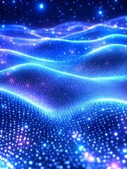 Abstract blue glowing wave with sparkling particles. generative ai