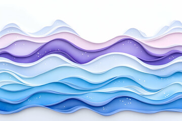 Fototapeta premium Abstract layered paper waves in blue, purple, and white with sparkle accents. generative ai