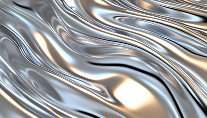 Abstract silver liquid flowing, metallic waves, reflective surface. generative ai