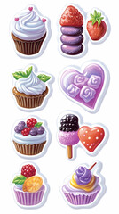 Assorted sweet treats cupcakes, macarons, heart-shaped candies, and fruit. generative ai
