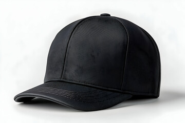 Classic black baseball cap, structured, curved brim, isolated on white. generative ai