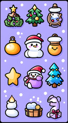 Fototapeta premium Cute Christmas-themed cartoon stickers. generative ai