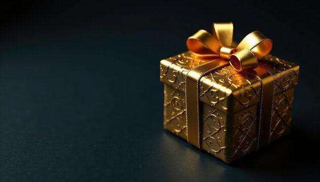 Intricate golden gift box pattern, dark background, elegant, repeat, art