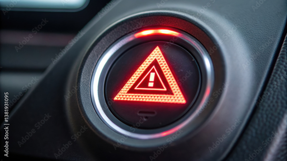Aufkleber warning triangle icon illuminated on vehicle dashboard, indicating potential issue. alert symbol is 