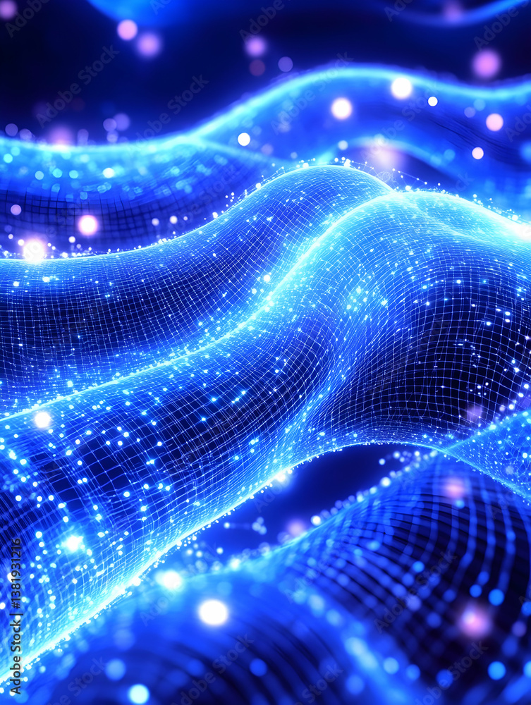 Aufkleber glowing blue wave with particle effects. generative ai