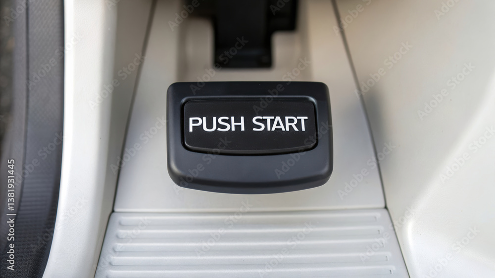 Aufkleber close up view of push start button located vehicle, showcasing its sleek design and functionality. t