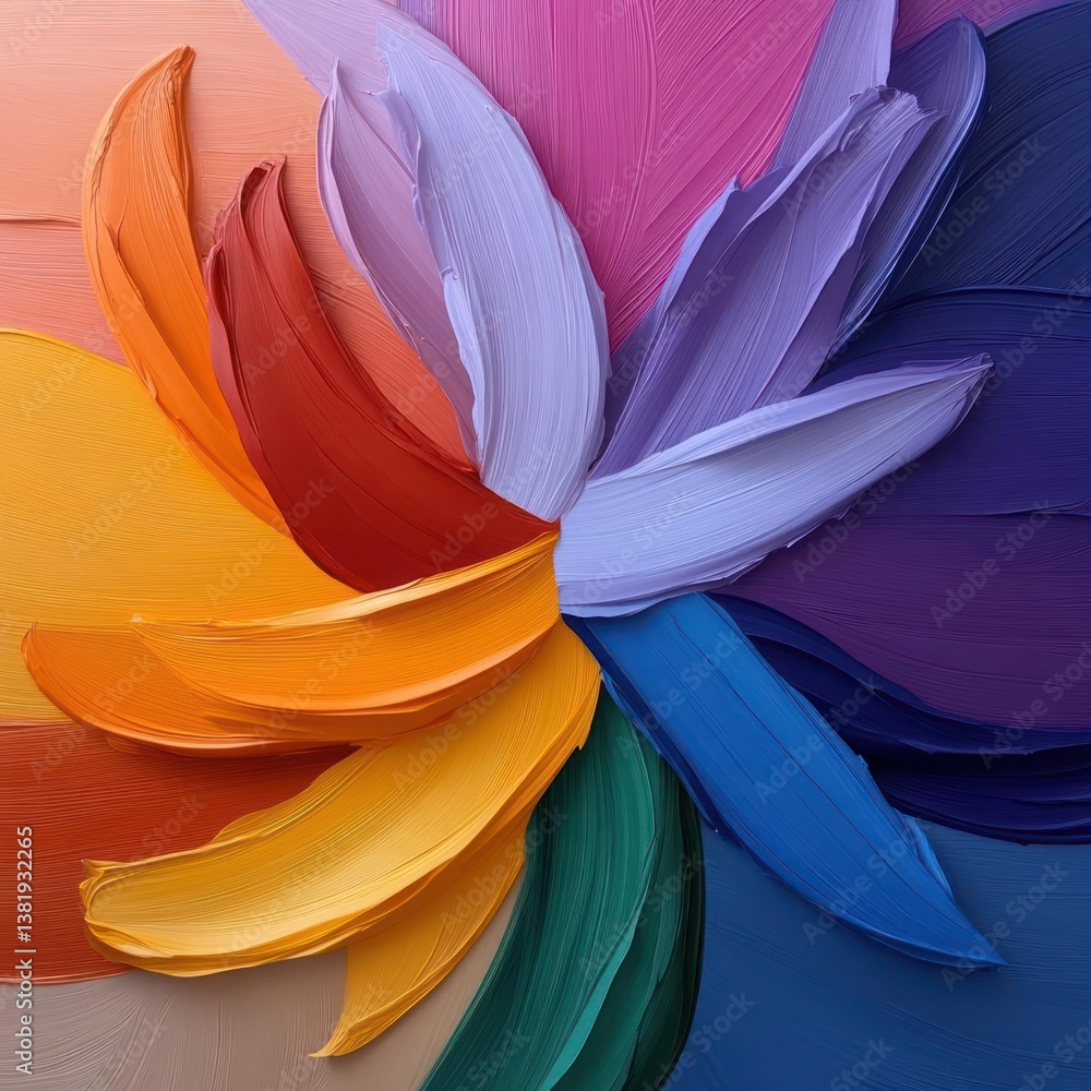 Leinwandbilder Abstract artistic floral petal arrangement with vibrant colors creating a dynamic and textured design on a textured background