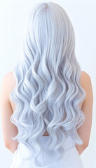 Naklejka premium Long, wavy, platinum blonde hair cascading down a woman's back against a white background. generative ai
