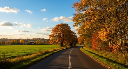 Naklejka premium Autumn's Golden Road AI Generated