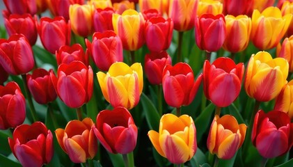 Obraz premium Bold tulips arranged in a square grid, vibrant colors , design, repeating