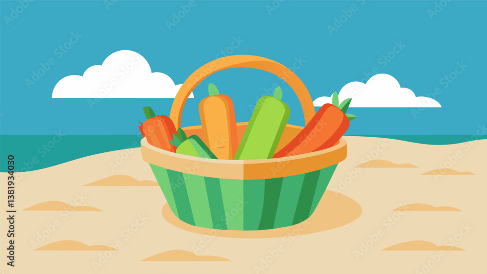 Poster a basket filled with crunchy cucumber slices and carrot sticks perfect for snacking on while loungin