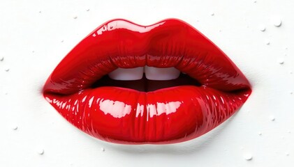 Close-up vibrant red lipstick smear on pure white , bright, vibrant, background