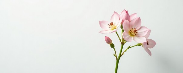 Single stem with delicate flowers on white background, flora, foliage