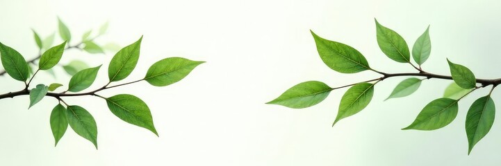 Obraz premium Elegant branches with lush foliage on a simple white background, leafy greens, wood, leaves