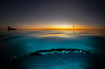 Calm water at sunset near Heron Island.