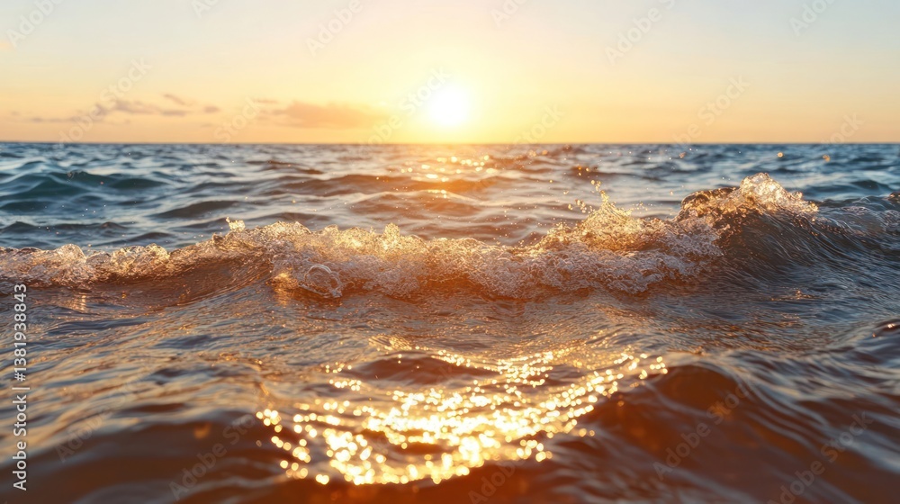 Poster vibrant sun over the ocean surface golden hour reflections on the waves ripples and spray create a d