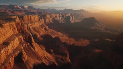 Naklejka premium Majestic Canyon Landscape with Warm Sunlight and Dramatic Rock Formations