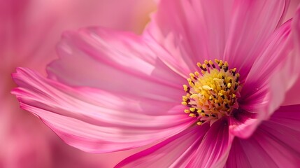 Obraz premium Pink cosmos flower, close-up with detailed center. Soft, vibrant floral beauty for botanical or romantic designs.